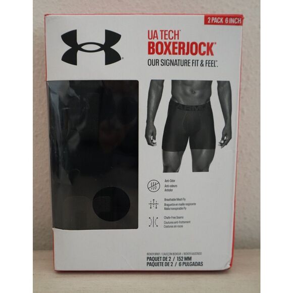 Under Armour 1363619-001 Men's Sz Large Black 2-pk Tech 6" Boxerjock Briefs - Picture 1 of 6